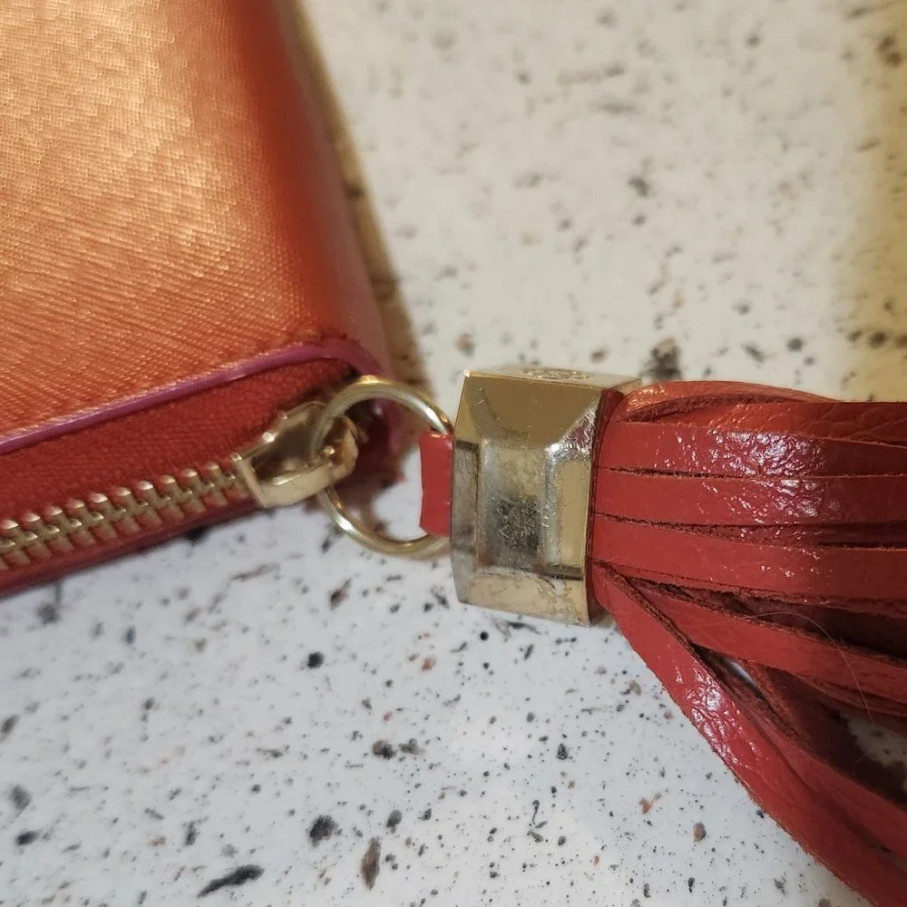 Stella & Dot Red Pink Poppy Mercer Tassel Zip Wallet